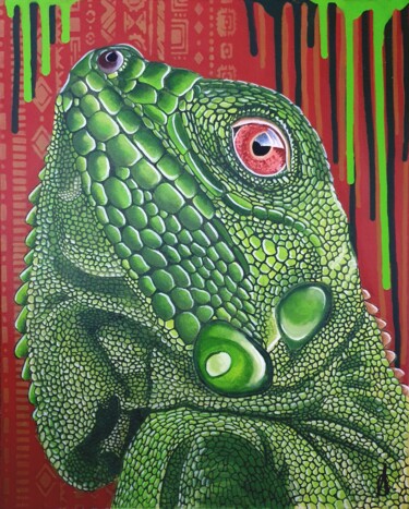 绘画 标题为“Iguanida” 由Amandine B., 原创艺术品, 丙烯 安装在木质担架架上