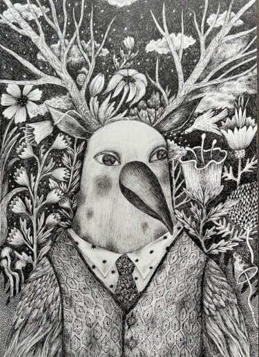 A strange creature #1. The Bird Dessin intitulée "A strange creature…" par Anastasia Cherezova, Œuvre d'art originale, Encre