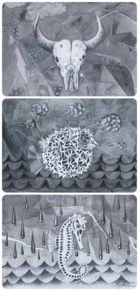 Hasta los huesos, tríptico 绘画 标题为“Hasta los huesos, t…” 由José Luis Montes, 原创艺术品, 铅笔
