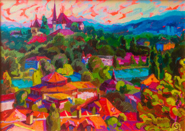 Картина под названием "View of Bern" - Anastasiia Kurkova, Подлинное произведение искусства, Масло