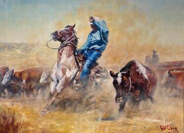 "Roping A Steer" başlıklı Tablo Paul Cheng tarafından, Orijinal sanat, Petrol Ahşap Sedye çerçevesi üzerine monte edilmiş