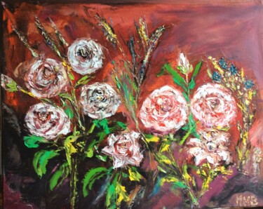Painting titled "Roses rouges" by Maria Helena De  Macedo  Benier, Original Artwork, Oil