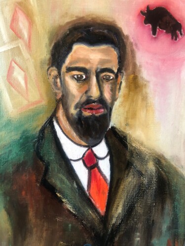 Le valet de carreau huile sur toile french school Painting titled "Le valet de carreau…" by Anne Basch, Original Artwork, Oil Mounted on Wood Stretcher frame
