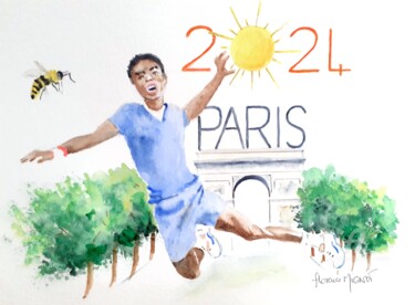 Art et Sport JO 2024 basket Pittura intitolato "Art et Sport JO 202…" da Florence Mignot, Opera d'arte originale, Acquarello