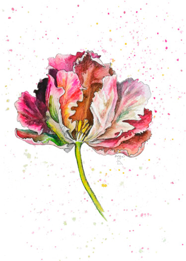 Peinture intitulée "BEAUTIFUL PEONY" par Vasilisa, Œuvre d'art originale, Aquarelle