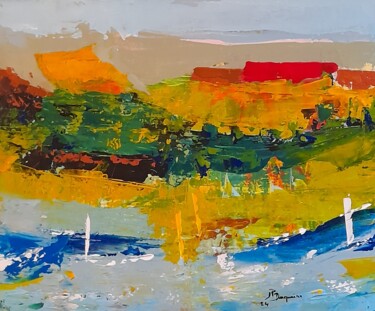 Peinture intitulée "Le toit rouge dans…" par Jean-Pierre Duquaire, Œuvre d'art originale, Acrylique Monté sur Châssis en bois