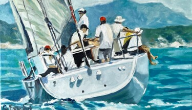 Peinture intitulée "voilier" par Pascal Brachet, Œuvre d'art originale, Huile