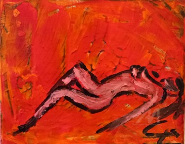 绘画 标题为“Painting "FireLady"” 由Rikortgallery, 原创艺术品, 丙烯 安装在其他刚性面板上