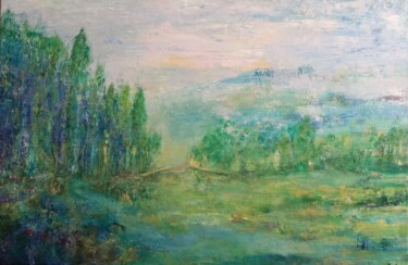 Painting titled "Escapade" by Corinne Foucouin, Original Artwork, Oil Mounted on Wood Stretcher frame