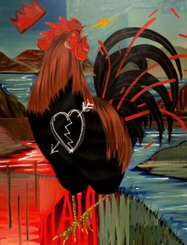 Peinture intitulée "Golden rooster" par Abraham Vazquez, Œuvre d'art originale, Acrylique