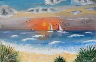 Painting titled "A la plage" by Suzanne Trenchant, Original Artwork, Acrylic