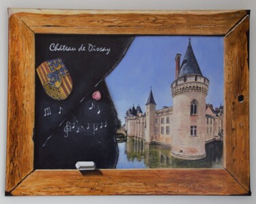 Painting titled "Château de Dissay e…" by Josseline Haye-Bevin, Original Artwork, Oil Mounted on Wood Stretcher frame