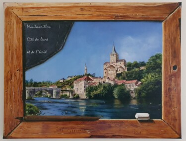 Painting titled "Montmorillon Cité d…" by Josseline Haye-Bevin, Original Artwork, Oil Mounted on Wood Stretcher frame