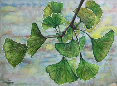 Painting titled "GINKGO 2" by Michel Cendra-Terrassa, Original Artwork, Watercolor