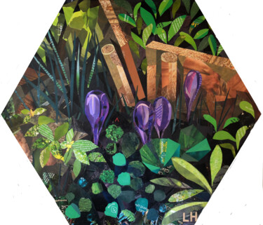 Collages intitulée "Crocus" par Laurence Hochin, Œuvre d'art originale, Collages