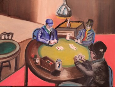 Peinture intitulée "Joueurs de cartes" par François Van Hemelryck, Œuvre d'art originale, Huile Monté sur Châssis en bois