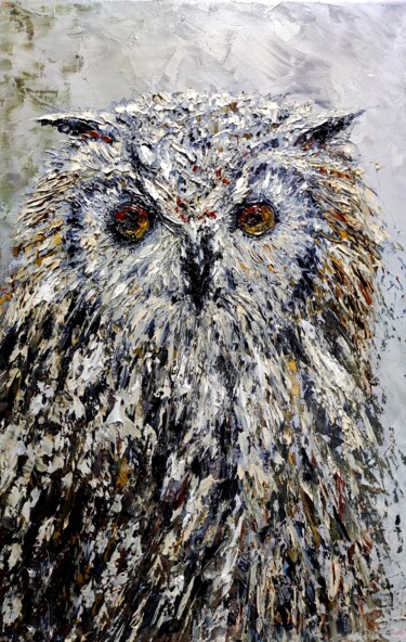 Schilderij getiteld "Owl" door Svetlana Dushina, Origineel Kunstwerk, Olie