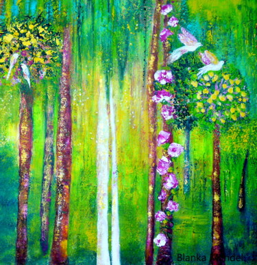 Malarstwo zatytułowany „Golden Trees” autorstwa Blanka Mandel, Oryginalna praca, Akryl Zamontowany na Panel drewniany