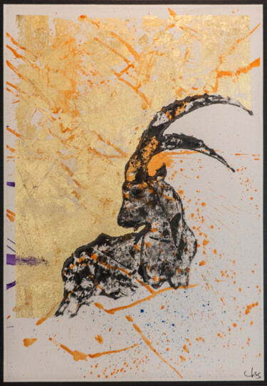 Peinture intitulée "Bouquetin orange" par Thérèse Barisan, Œuvre d'art originale, Acrylique Monté sur Châssis en bois