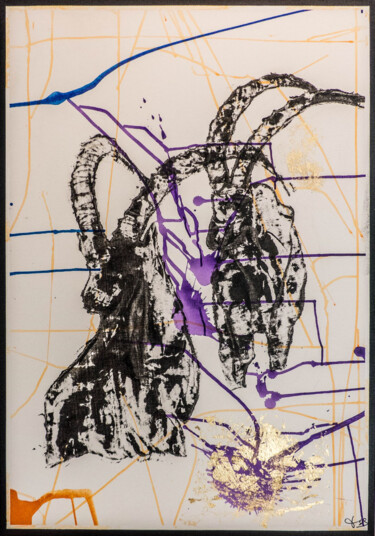 Peinture intitulée "Bouquetins violets" par Thérèse Barisan, Œuvre d'art originale, Acrylique Monté sur Châssis en bois