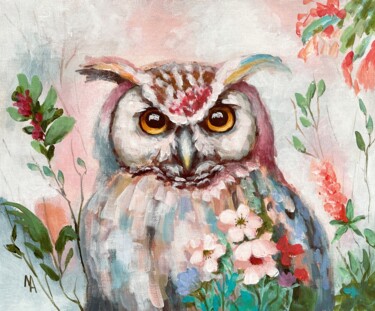 绘画 标题为“Flower Owl 10” 由Natalie Aleksejeva (NatalieVerve), 原创艺术品, 丙烯