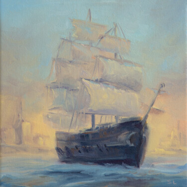 Sailing ship Pittura intitolato "Sailing ship" da Svetlana Lebedeva, Opera d'arte originale, Olio Montato su Telaio per barella in legno
