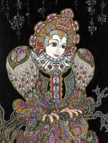 Sirin - Oiseau de paradis 绘画 标题为“Sirin - Oiseau de p…” 由Inna Viriot, 原创艺术品, 水粉