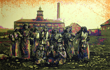Painting titled "Les trieuses de cha…" by Marc Coutureau, Original Artwork, Acrylic Mounted on Wood Panel