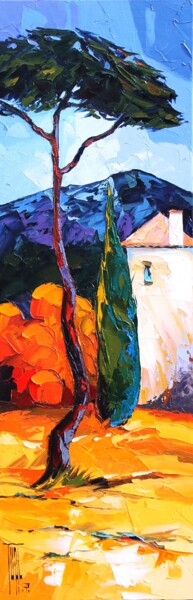 Peinture intitulée "Pin et cyprès" par Pierrick Tual, Œuvre d'art originale, Huile