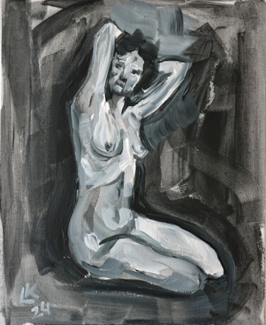 Nude woman sitting on her knees figure 绘画 标题为“Nude woman sitting…” 由Lada Kholosho, 原创艺术品, 丙烯 安装在纸板上