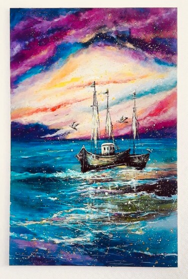 Painting titled "Mon ciel coloré" by Noura.Sb, Original Artwork, Acrylic Mounted on Wood Stretcher frame