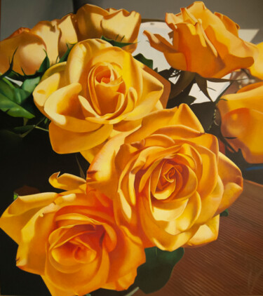 Yellow Roses Peinture intitulée "Yellow Roses" par Valeri Tsvetkov, Œuvre d'art originale, Huile