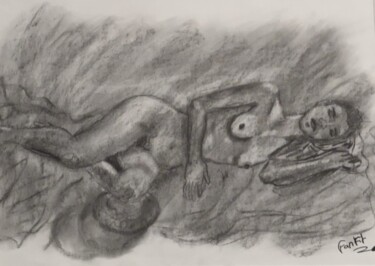 Femme allongée Dessin intitulée "Femme allongée" par Fanny Fitten, Œuvre d'art originale, Fusain