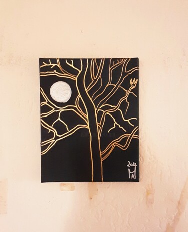 Painting titled "La Luna la seconda." by Angelo Marzullo, Original Artwork, Acrylic Mounted on Wood Panel