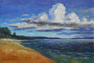 Clouds and Sea - sea landscape painting 绘画 标题为“Clouds and Sea - se…” 由Nikolay Dmitriev, 原创艺术品, 油 安装在木质担架架上