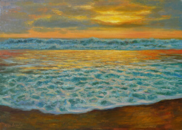 Beautiful Sea Sunset - original oil painting 绘画 标题为“Beautiful Sea Sunse…” 由Nikolay Dmitriev, 原创艺术品, 油 安装在木质担架架上