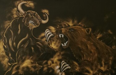 Peinture intitulée "Bears and Bulls" par Valérie Boularot, Œuvre d'art originale, Acrylique