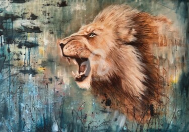 绘画 标题为“Lion 1” 由Sébastien Béliveau, 原创艺术品, 丙烯 安装在木质担架架上