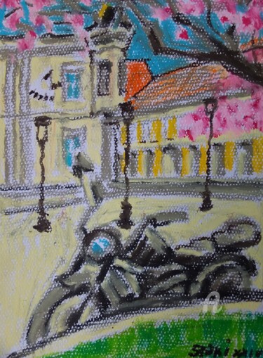Painting titled "Rue principale" by Slobodan Spasojevic (Spaki), Original Artwork, Pastel