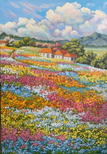 绘画 标题为“Rainbow field” 由Tetiana Kovtun, 原创艺术品, 丙烯 安装在木质担架架上