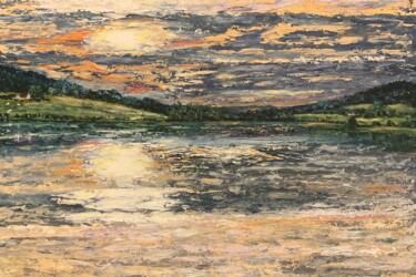Coucher de soleil sur le lac II Peinture intitulée "Coucher de soleil s…" par Thierry Gautheron, Œuvre d'art originale, Acrylique Monté sur Châssis en bois