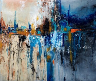 Painting titled "RAIN  IN  AMSTERDAM" by Maggie Romanovici, Original Artwork, Acrylic Mounted on Wood Stretcher frame
