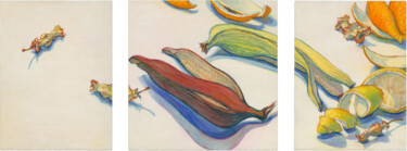 Malerei mit dem Titel "Les Restes" von Konoko, Original-Kunstwerk, Öl Auf Holzplatte montiert