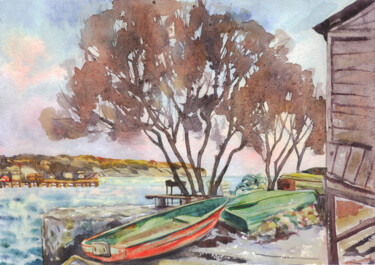 ORIGINAL WATERCOLOR PAINTING "Seascape. Blue Bay", 2024 Ζωγραφική με τίτλο "ORIGINAL WATERCOLOR…" από Alexandra Zatelepina, Αυθεντικά έργα τέχνης, Ακουαρέλα