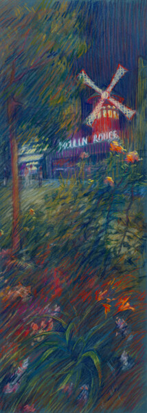 Paris #03 Moulin Rouge aux fleurs nocturnes 08.07.2021 23h00 Ζωγραφική με τίτλο "Paris #03 Moulin Ro…" από Konoko, Αυθεντικά έργα τέχνης, Μολύβι
