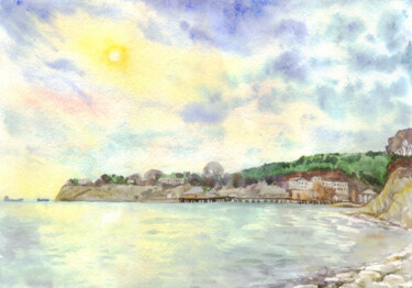 WATERCOLOR PAINTING "Seascape. Blue Bay", 2024 Ζωγραφική με τίτλο "WATERCOLOR PAINTING…" από Alexandra Zatelepina, Αυθεντικά έργα τέχνης, Ακρυλικό