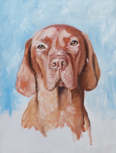 Schilderij getiteld "Max vizsla" door Els Driesen, Origineel Kunstwerk, Olie