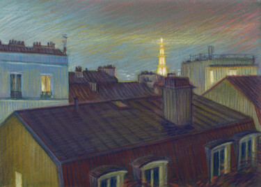 Paris #29 Montmartre. Rue Saint-Éleuthère. 19.12.2021 22h50 Ζωγραφική με τίτλο "Paris #29 Montmartr…" από Konoko, Αυθεντικά έργα τέχνης, Μολύβι