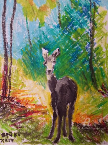Peinture intitulée "Biche" par Slobodan Spasojevic (Spaki), Œuvre d'art originale, Pastel
