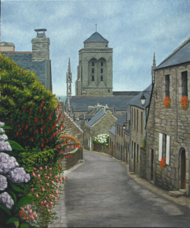 Schilderij getiteld "Temps gris à Locron…" door Pierre Collette, Origineel Kunstwerk, Olie